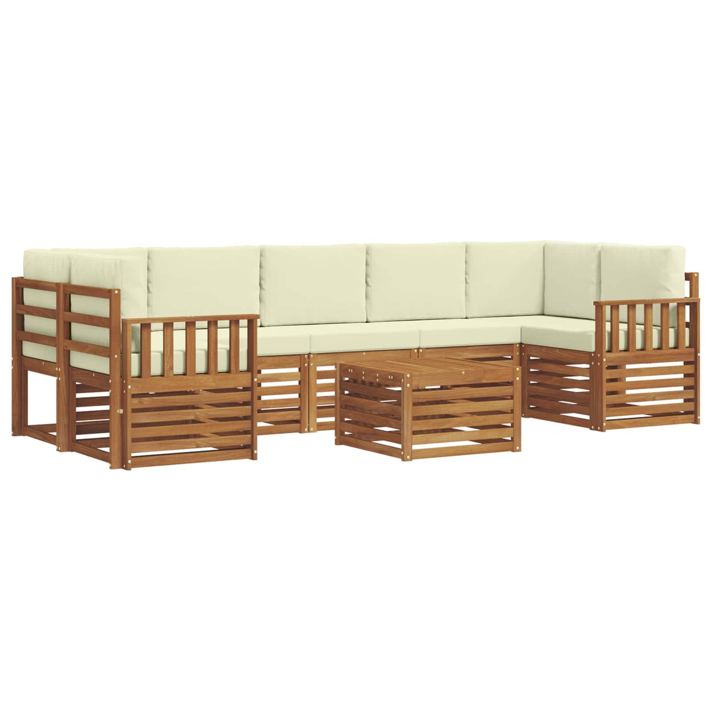 Set divani 8 pcs Naturale e Crema Legno di Acacia Massello
