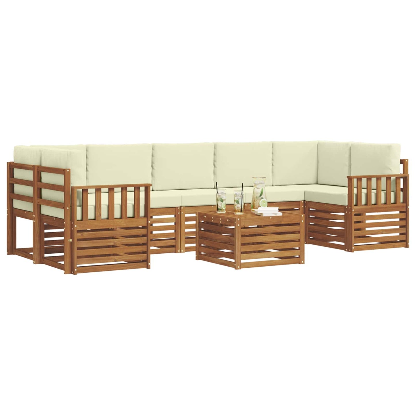 Set divani 8 pcs Naturale e Crema Legno di Acacia Massello