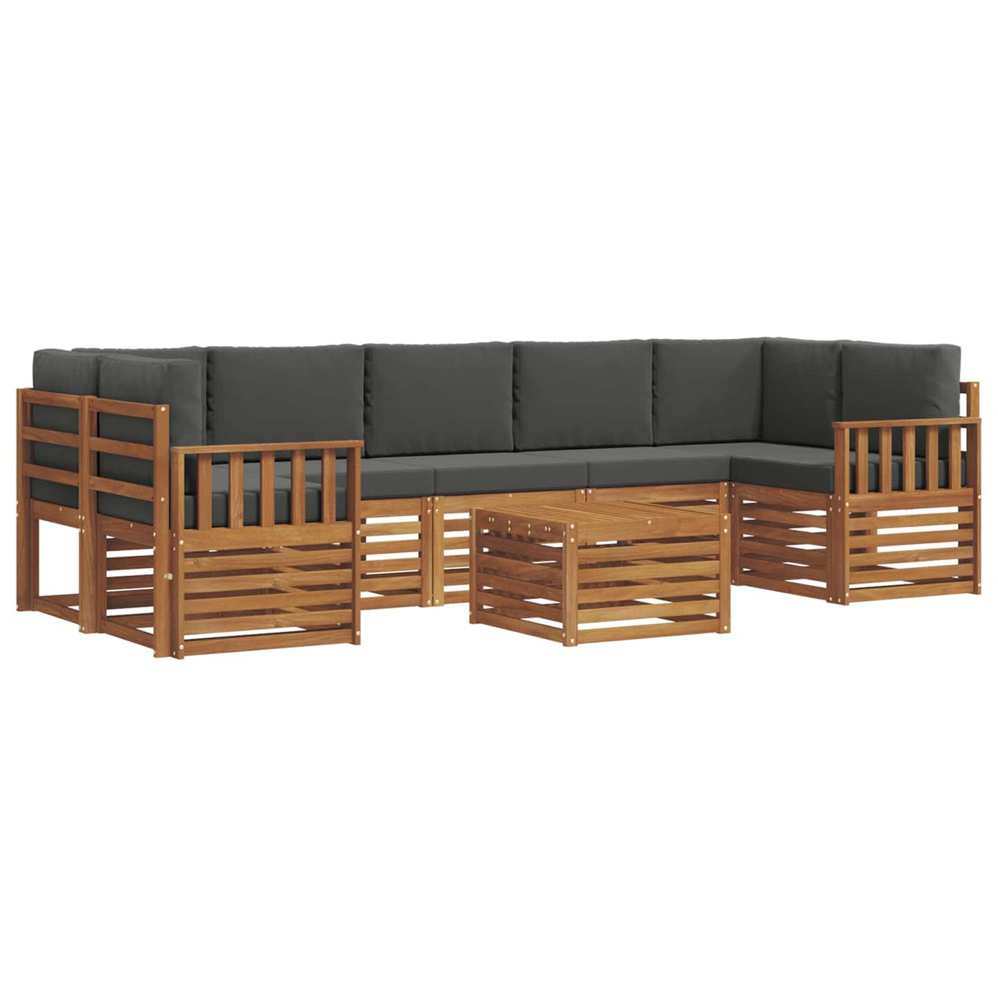 Set divani 8 pcs Naturale e Antracite Legno di Acacia Massello