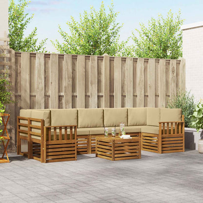 Set divani 8 pcs Naturale e Beige Legno di Acacia Massello