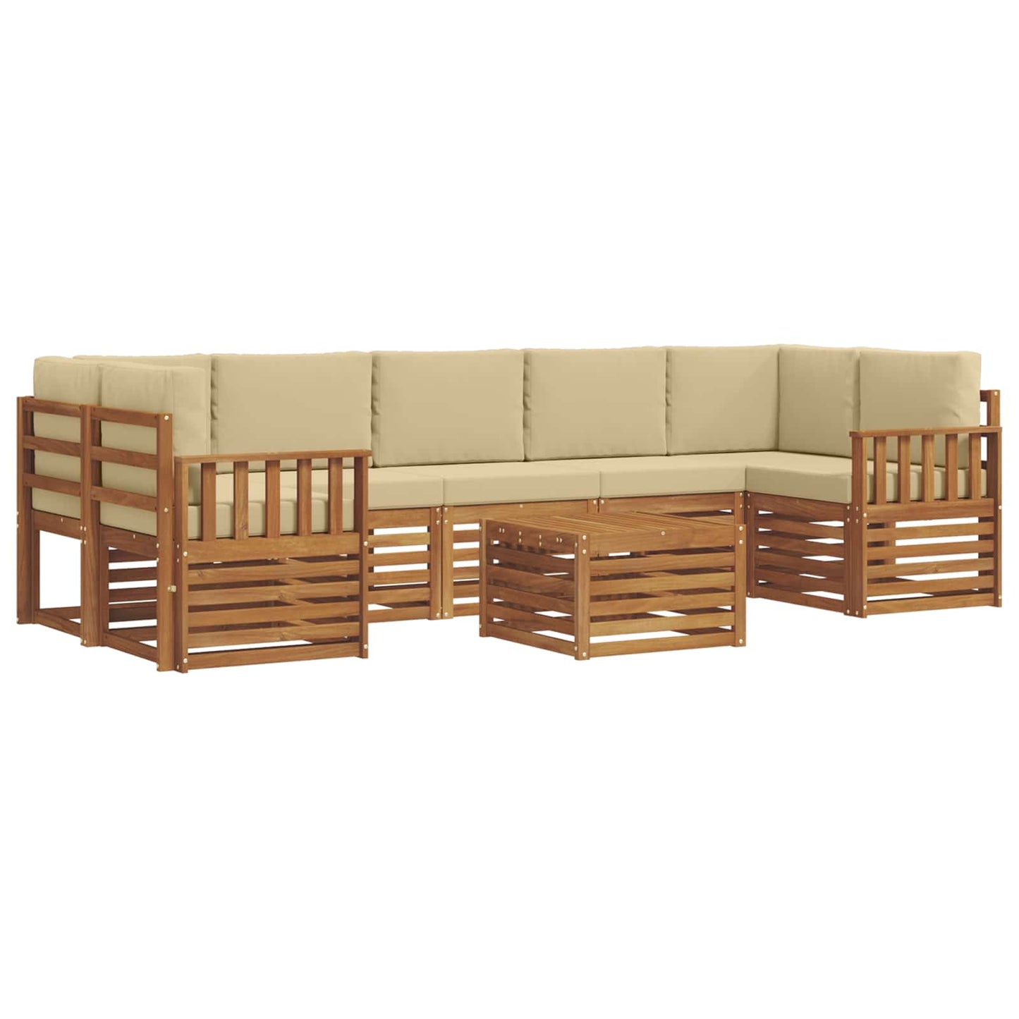 Set divani 8 pcs Naturale e Beige Legno di Acacia Massello