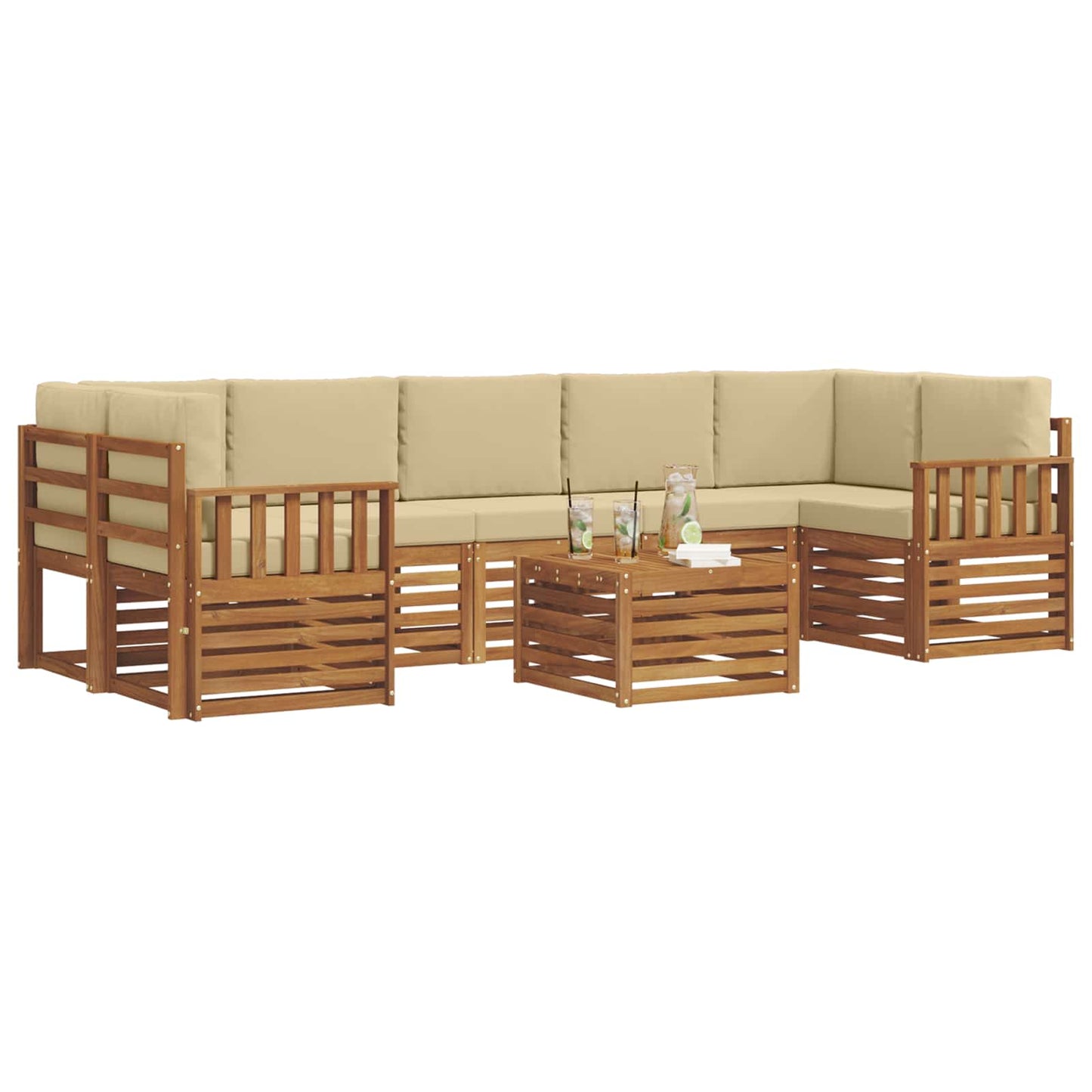 Set divani 8 pcs Naturale e Beige Legno di Acacia Massello