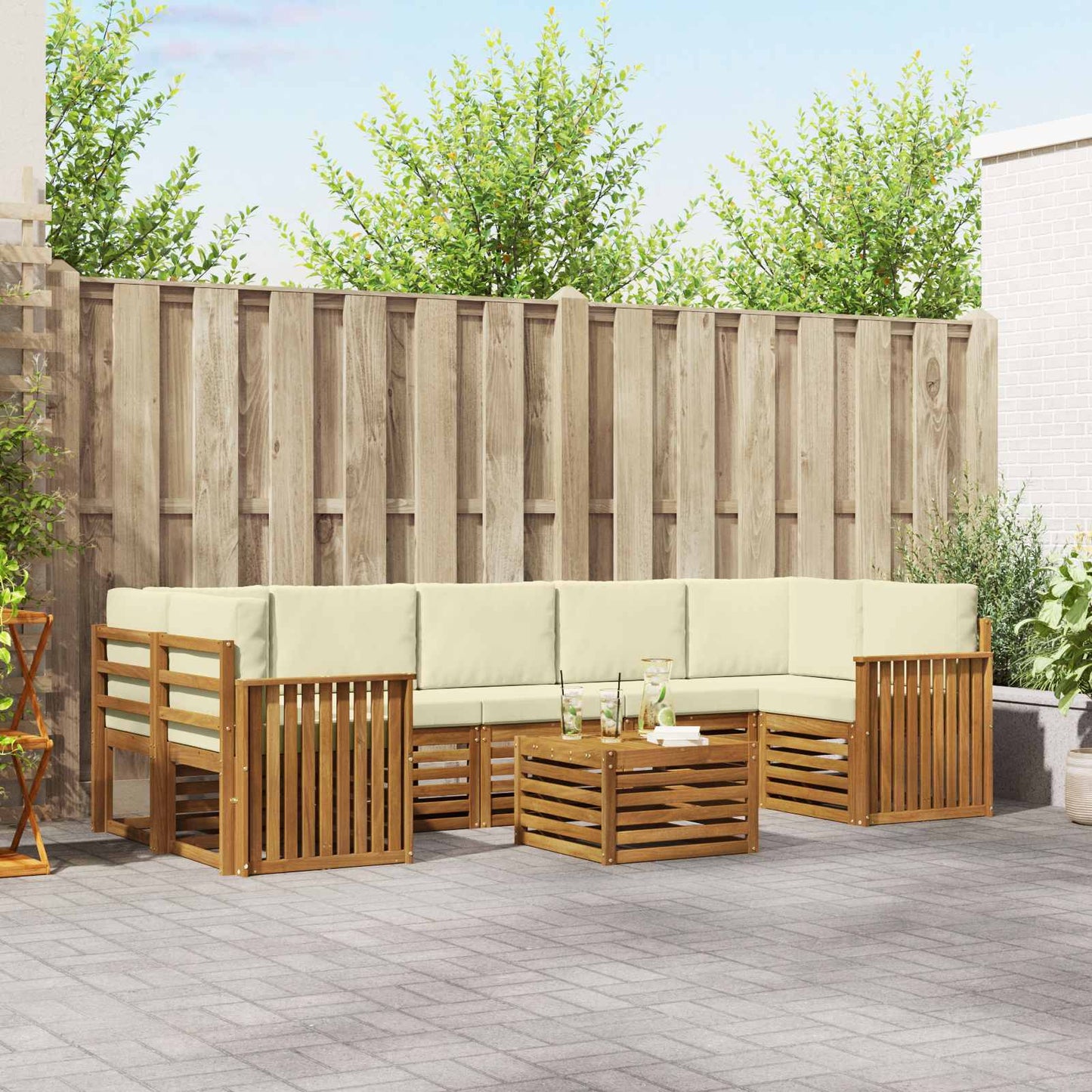 Set divani 8 pcs Naturale e Crema Legno di Acacia Massello
