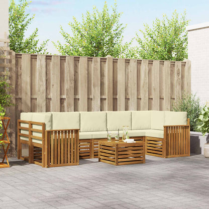 Set divani 8 pcs Naturale e Crema Legno di Acacia Massello