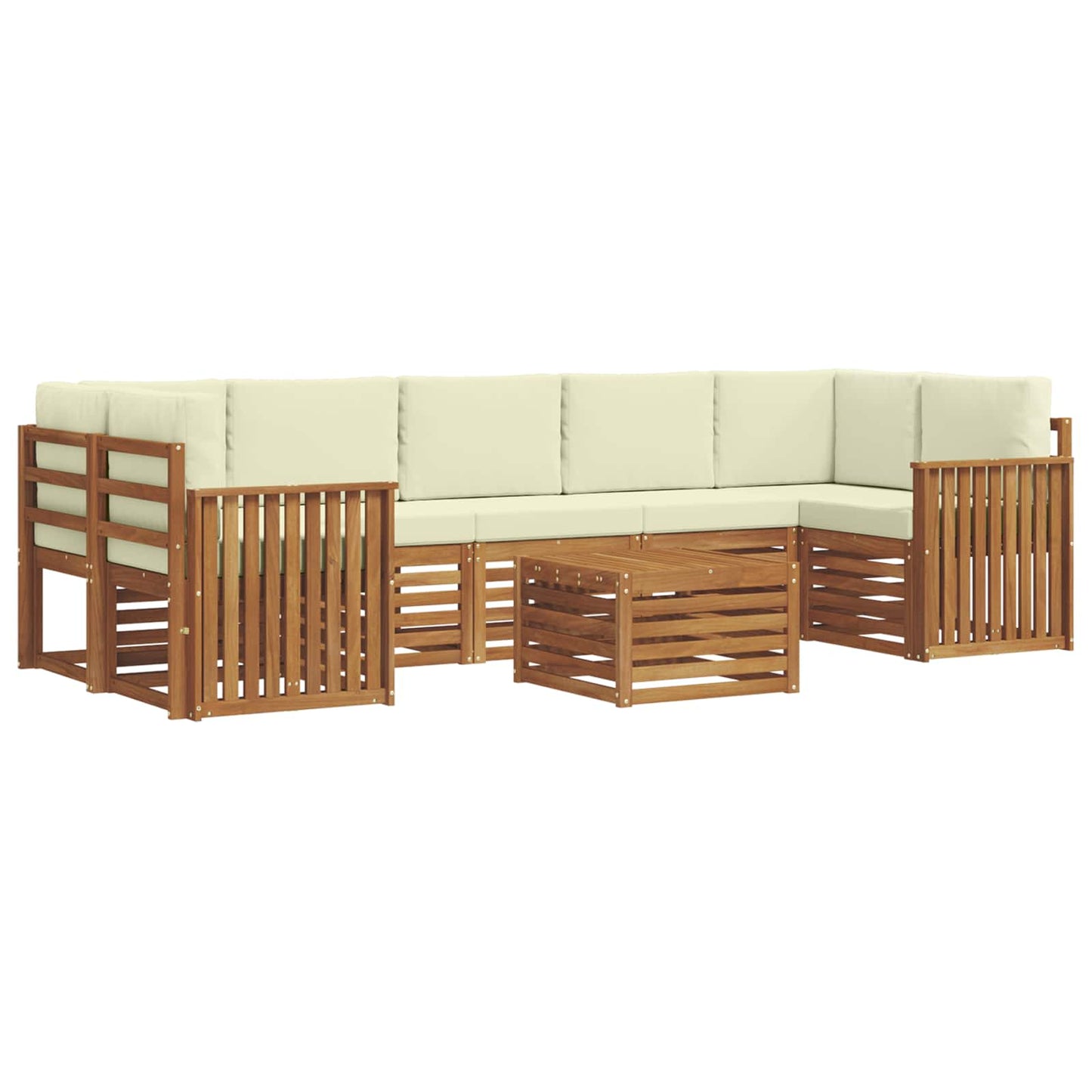 Set divani 8 pcs Naturale e Crema Legno di Acacia Massello