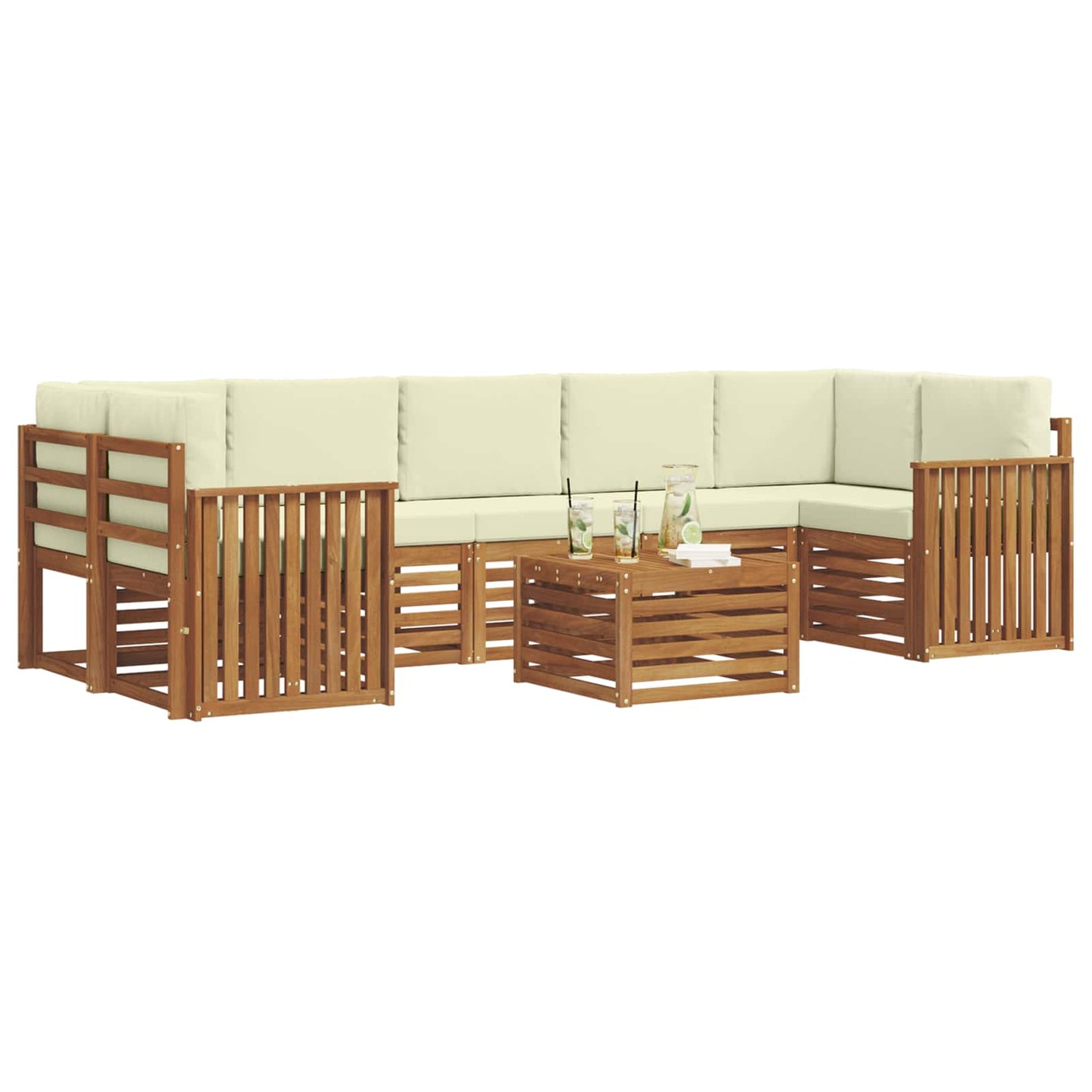 Set divani 8 pcs Naturale e Crema Legno di Acacia Massello