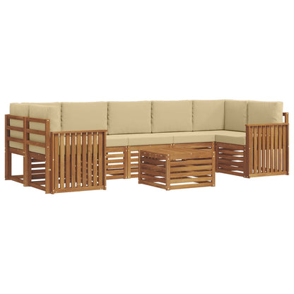 Set divani 8 pcs Naturale e Beige Legno di Acacia Massello