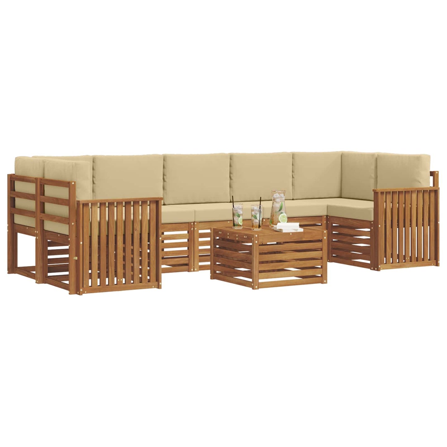 Set divani 8 pcs Naturale e Beige Legno di Acacia Massello