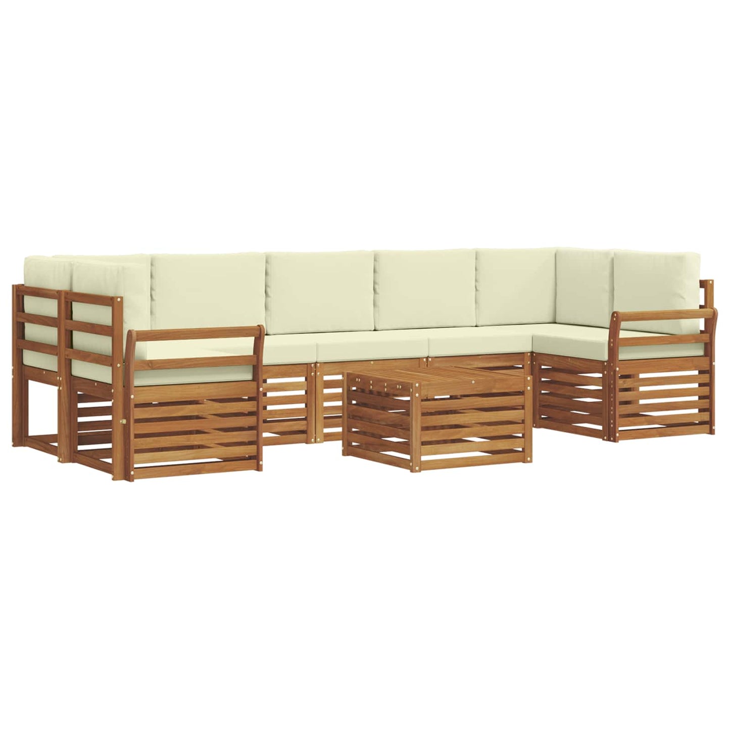 Set divani 8 pcs Naturale e Crema Legno di Acacia Massello