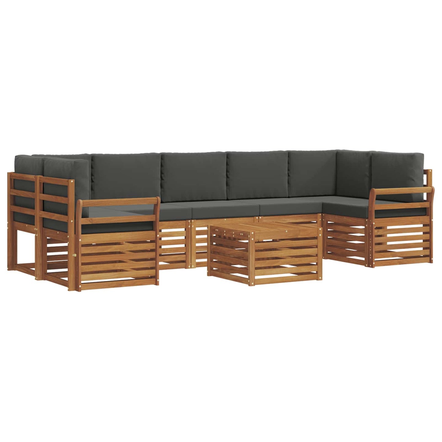 Set divani 8 pcs Naturale e Antracite Legno di Acacia Massello