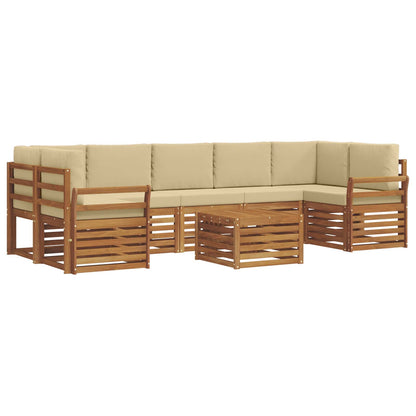Set divani 8 pcs Naturale e Beige Legno di Acacia Massello