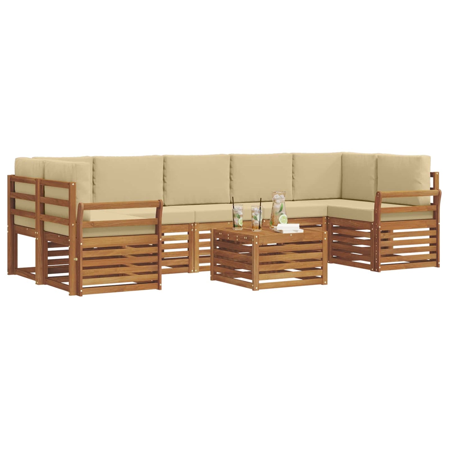 Set divani 8 pcs Naturale e Beige Legno di Acacia Massello