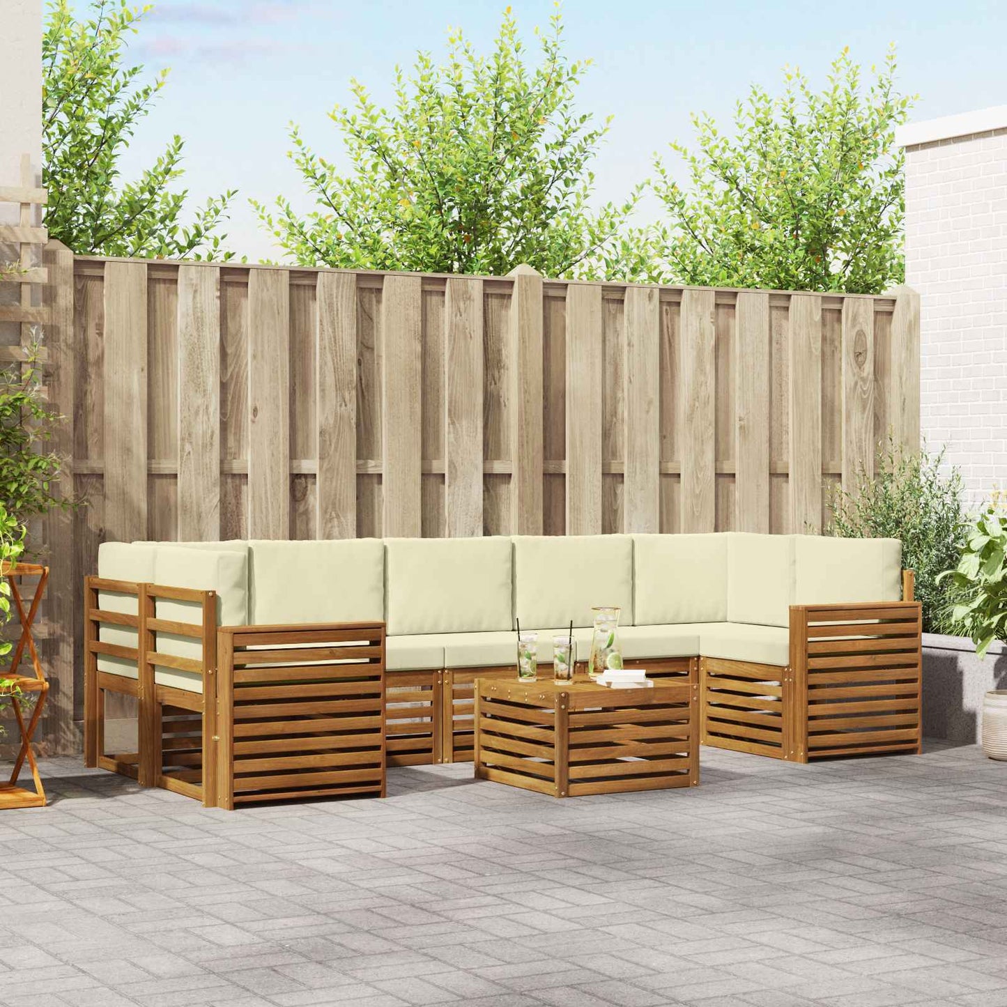 Set divani 8 pcs Naturale e Crema Legno di Acacia Massello