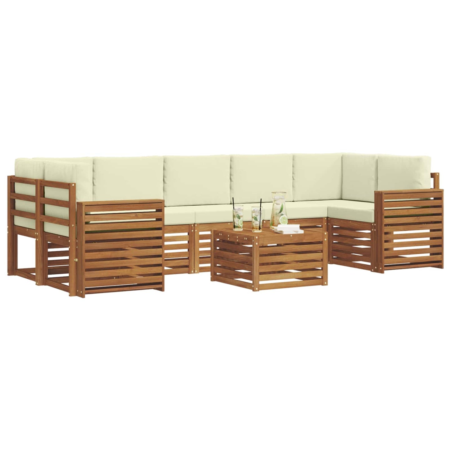 Set divani 8 pcs Naturale e Crema Legno di Acacia Massello