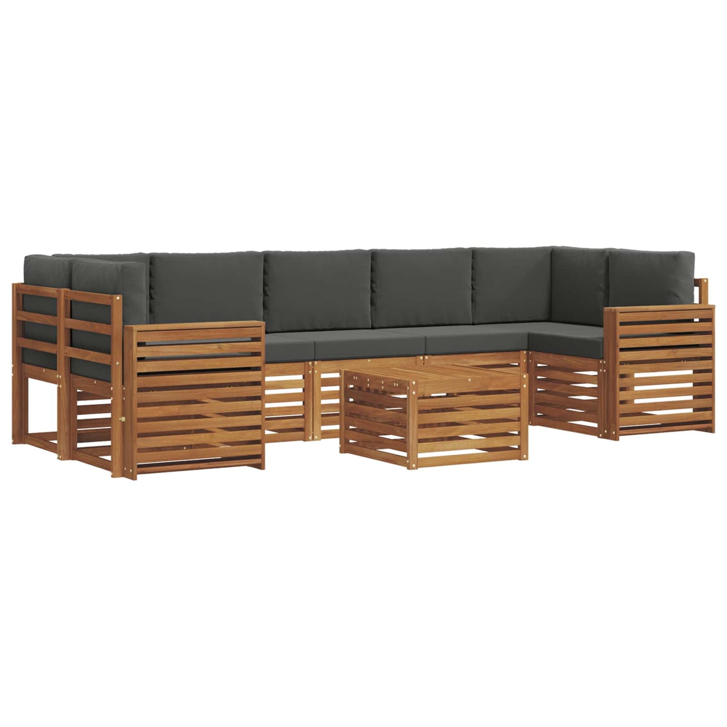 Set divani 8 pcs Naturale e Antracite Legno di Acacia Massello