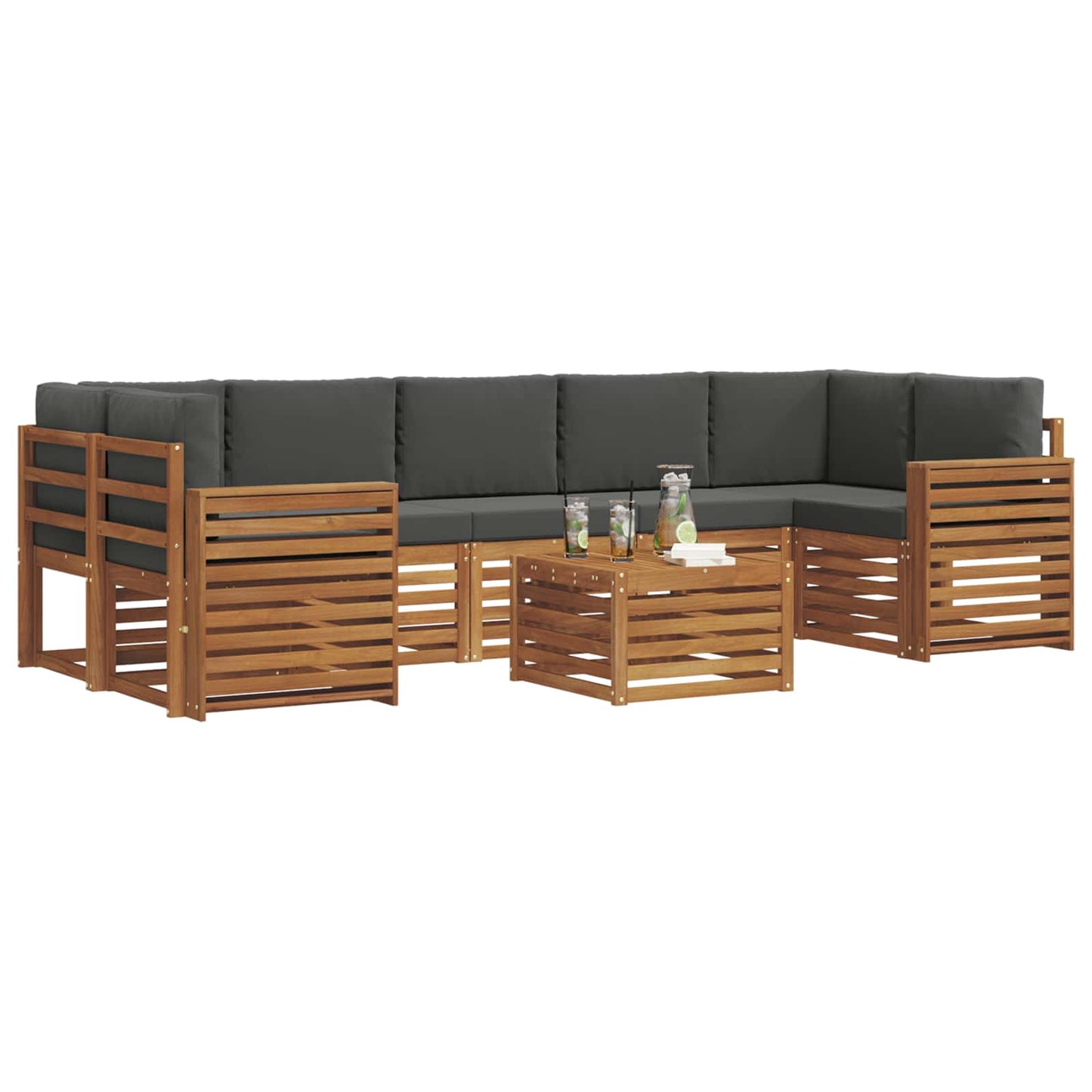 Set divani 8 pcs Naturale e Antracite Legno di Acacia Massello