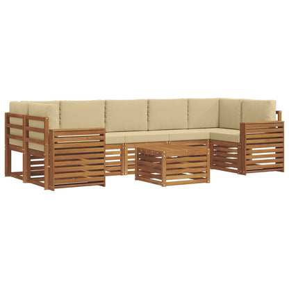 Set divani 8 pcs Naturale e Beige Legno di Acacia Massello