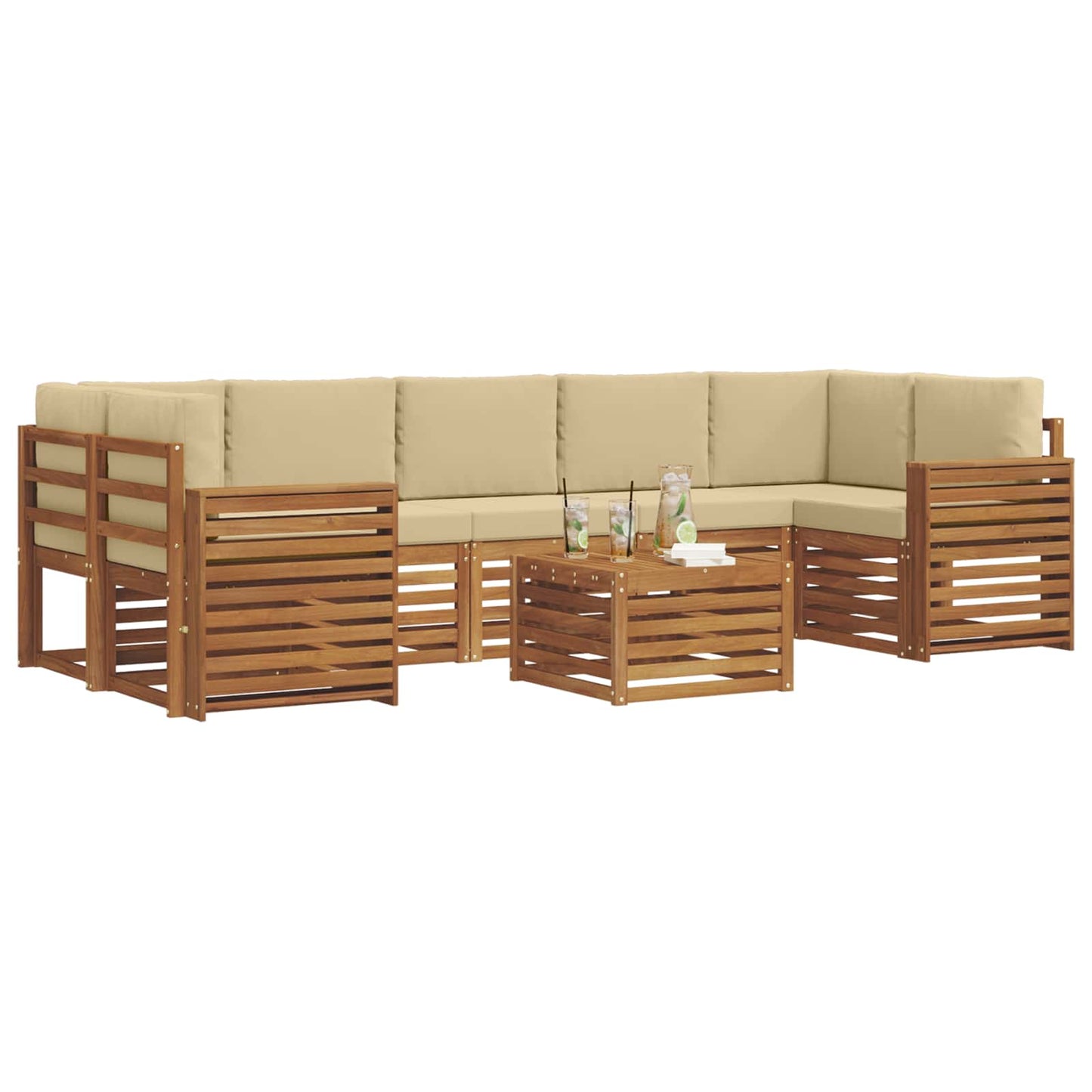 Set divani 8 pcs Naturale e Beige Legno di Acacia Massello
