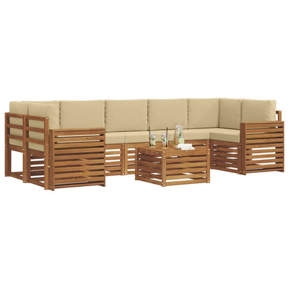 Set divani 8 pcs Naturale e Beige Legno di Acacia Massello