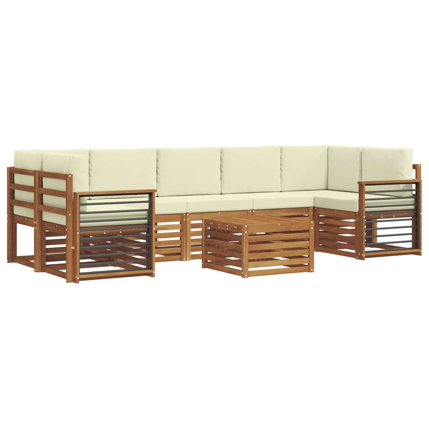 Set divani 8 pcs Naturale e Crema Legno di Acacia Massello