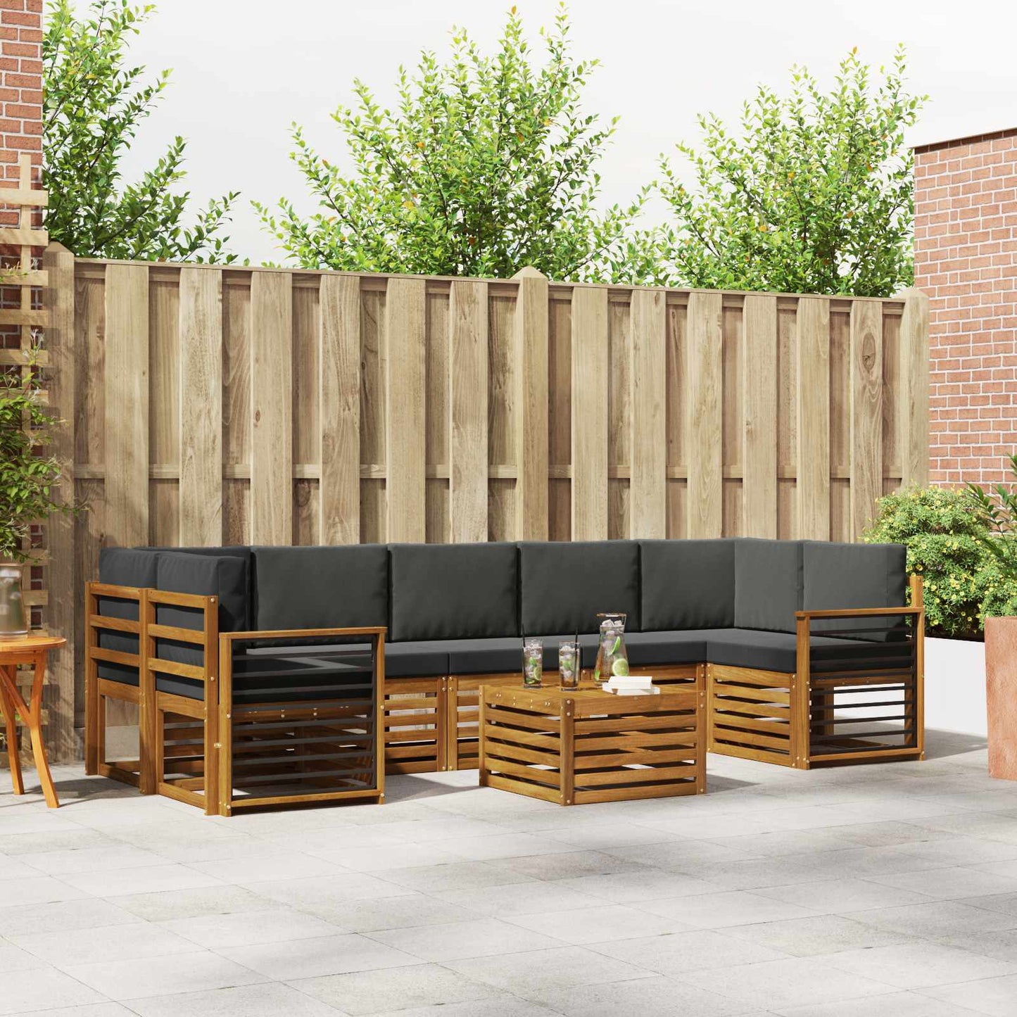 Set divani 8 pcs Naturale e Antracite Legno di Acacia Massello