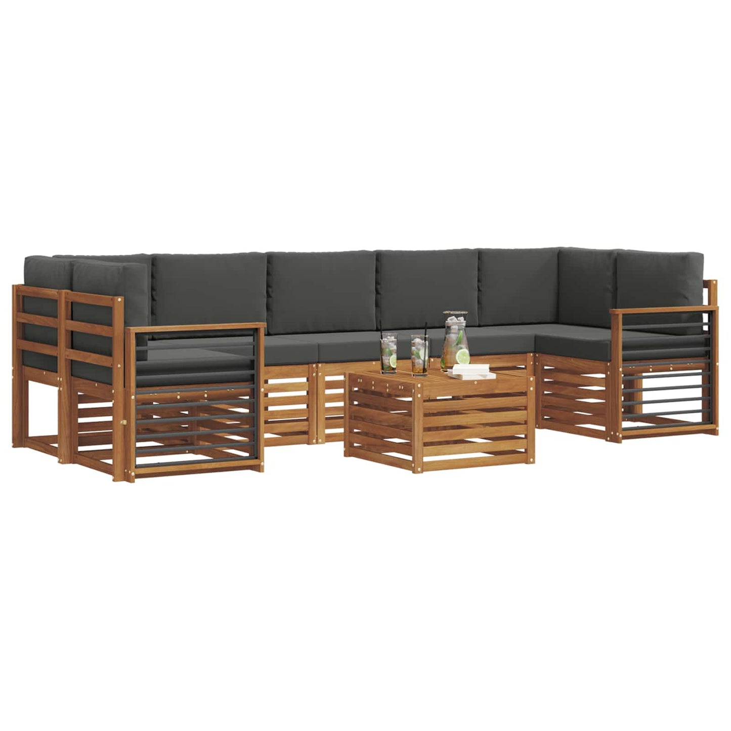 Set divani 8 pcs Naturale e Antracite Legno di Acacia Massello