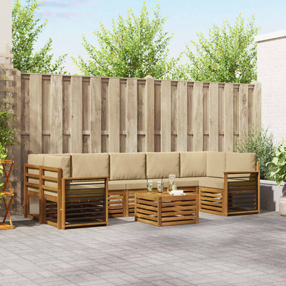 Set divani 8 pcs Naturale e Beige Legno di Acacia Massello
