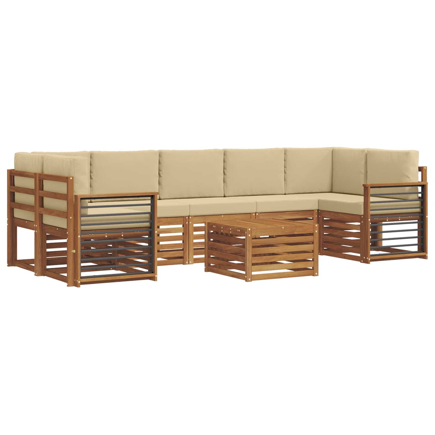 Set divani 8 pcs Naturale e Beige Legno di Acacia Massello