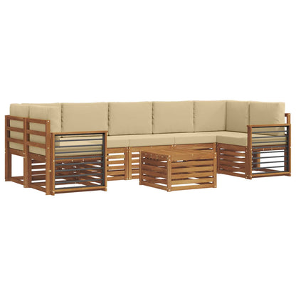 Set divani 8 pcs Naturale e Beige Legno di Acacia Massello