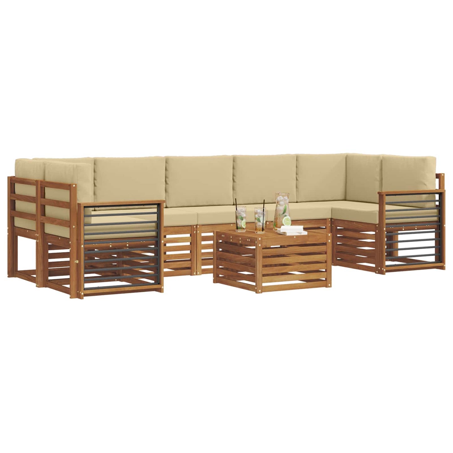 Set divani 8 pcs Naturale e Beige Legno di Acacia Massello