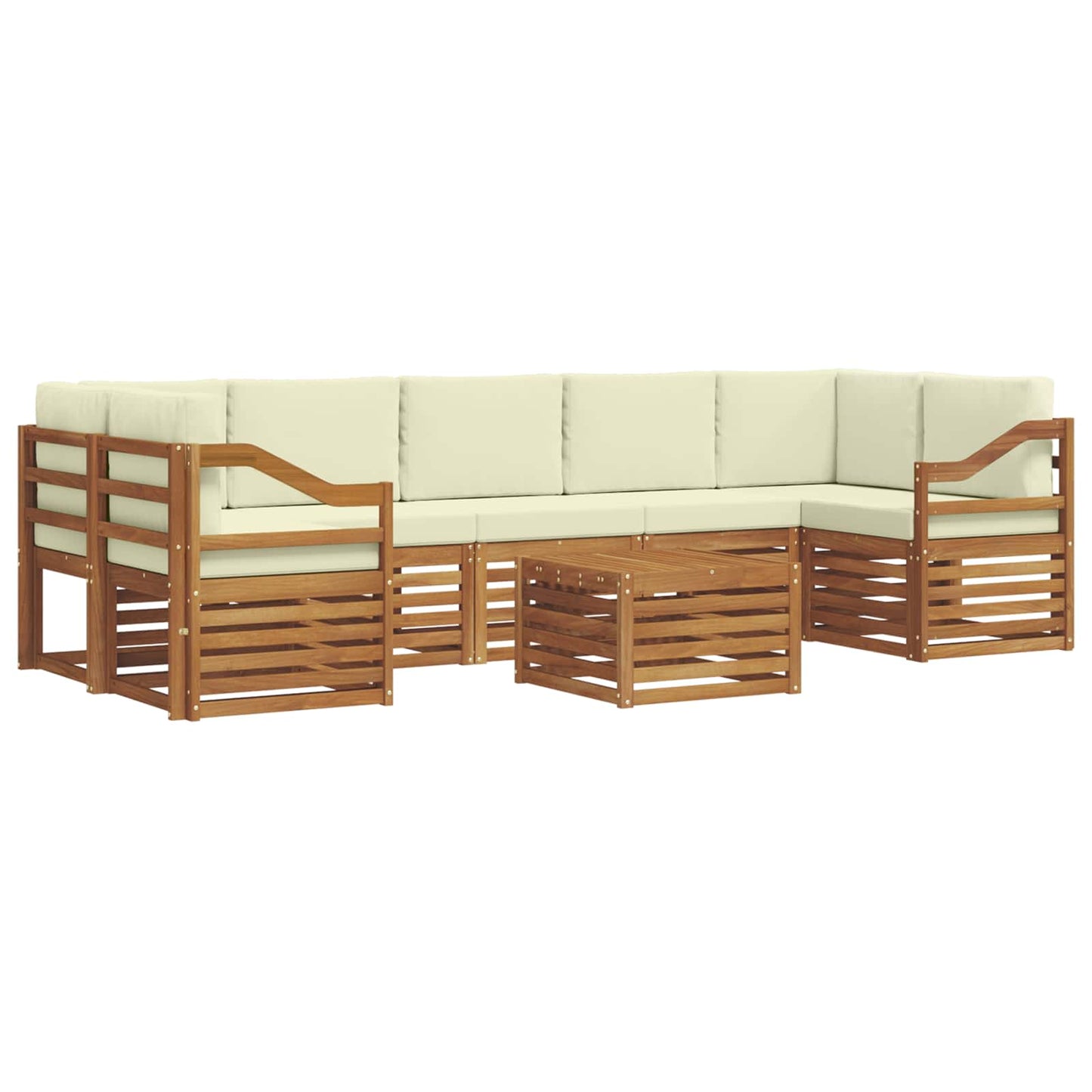 Set divani 8 pcs Naturale e Crema Legno di Acacia Massello