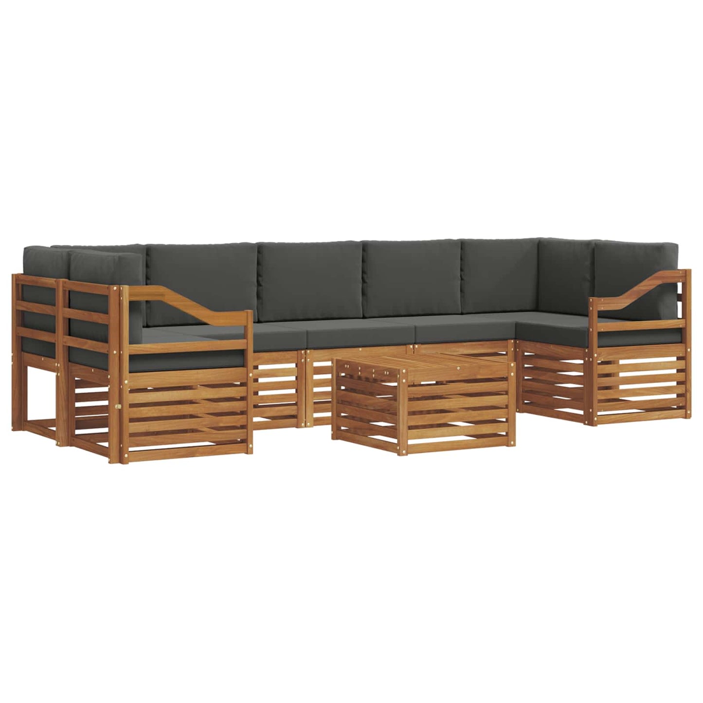 Set divani 8 pcs Naturale e Antracite Legno di Acacia Massello
