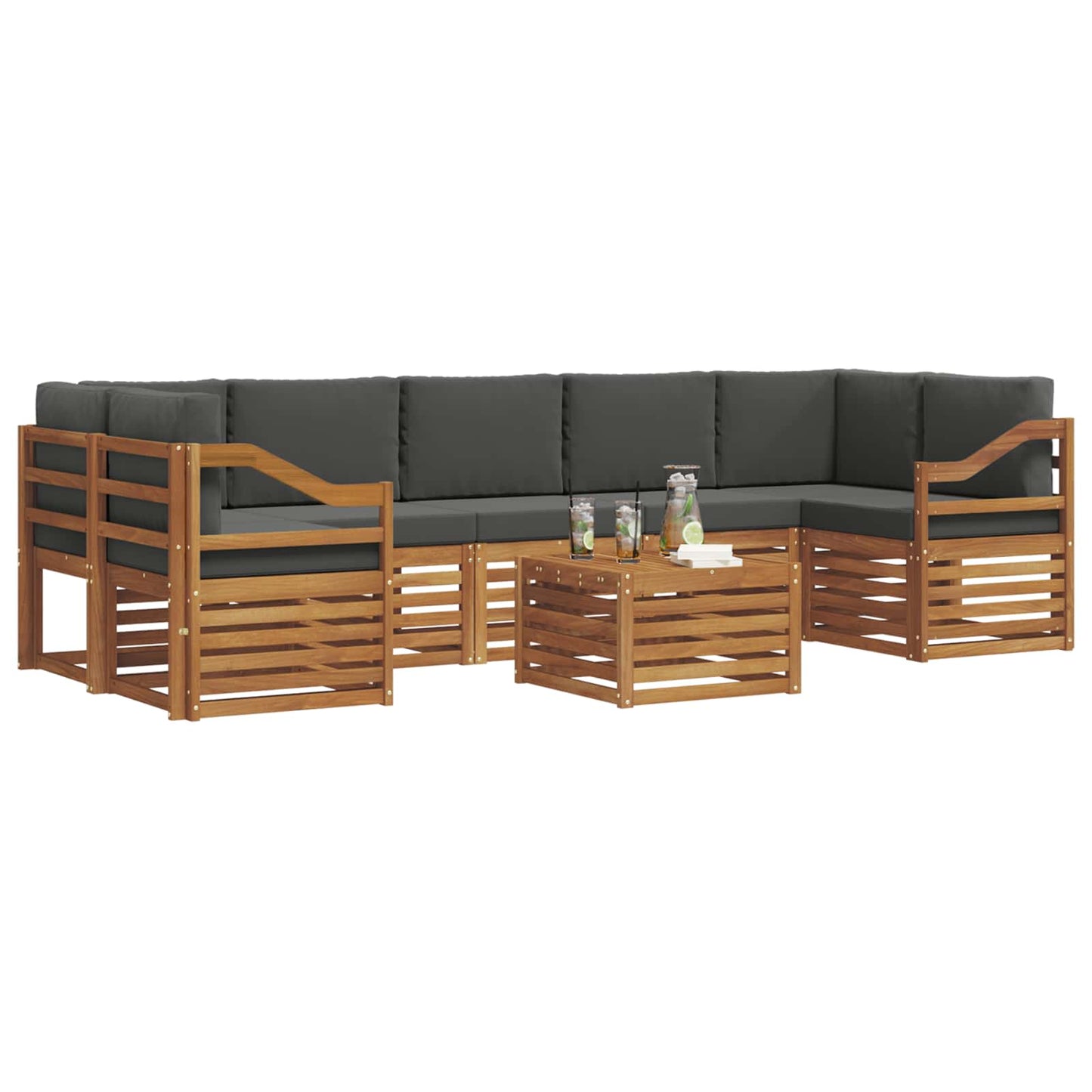 Set divani 8 pcs Naturale e Antracite Legno di Acacia Massello