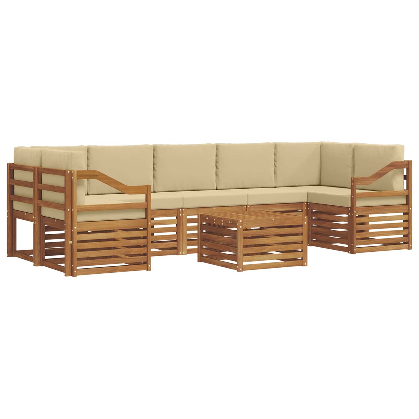 Set divani 8 pcs Naturale e Beige Legno di Acacia Massello