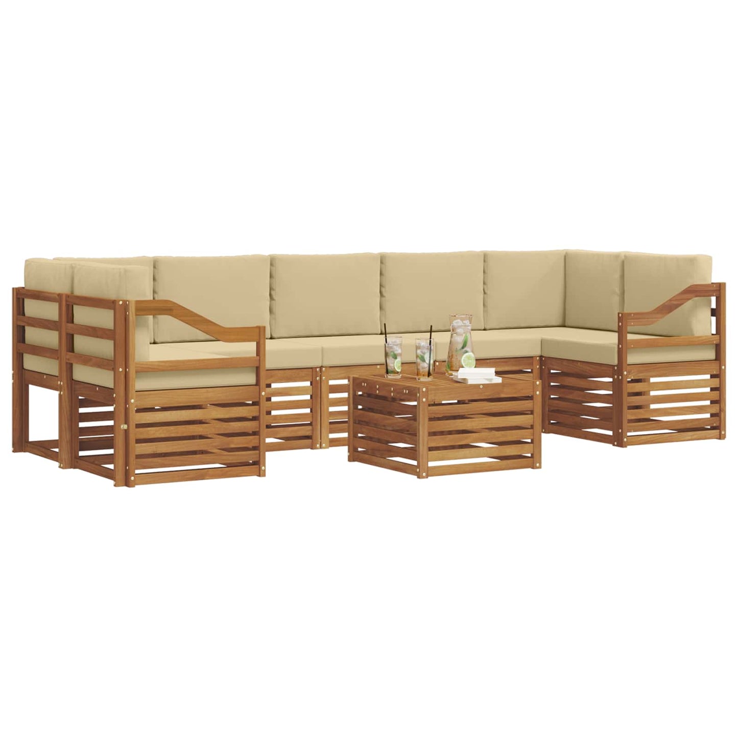 Set divani 8 pcs Naturale e Beige Legno di Acacia Massello