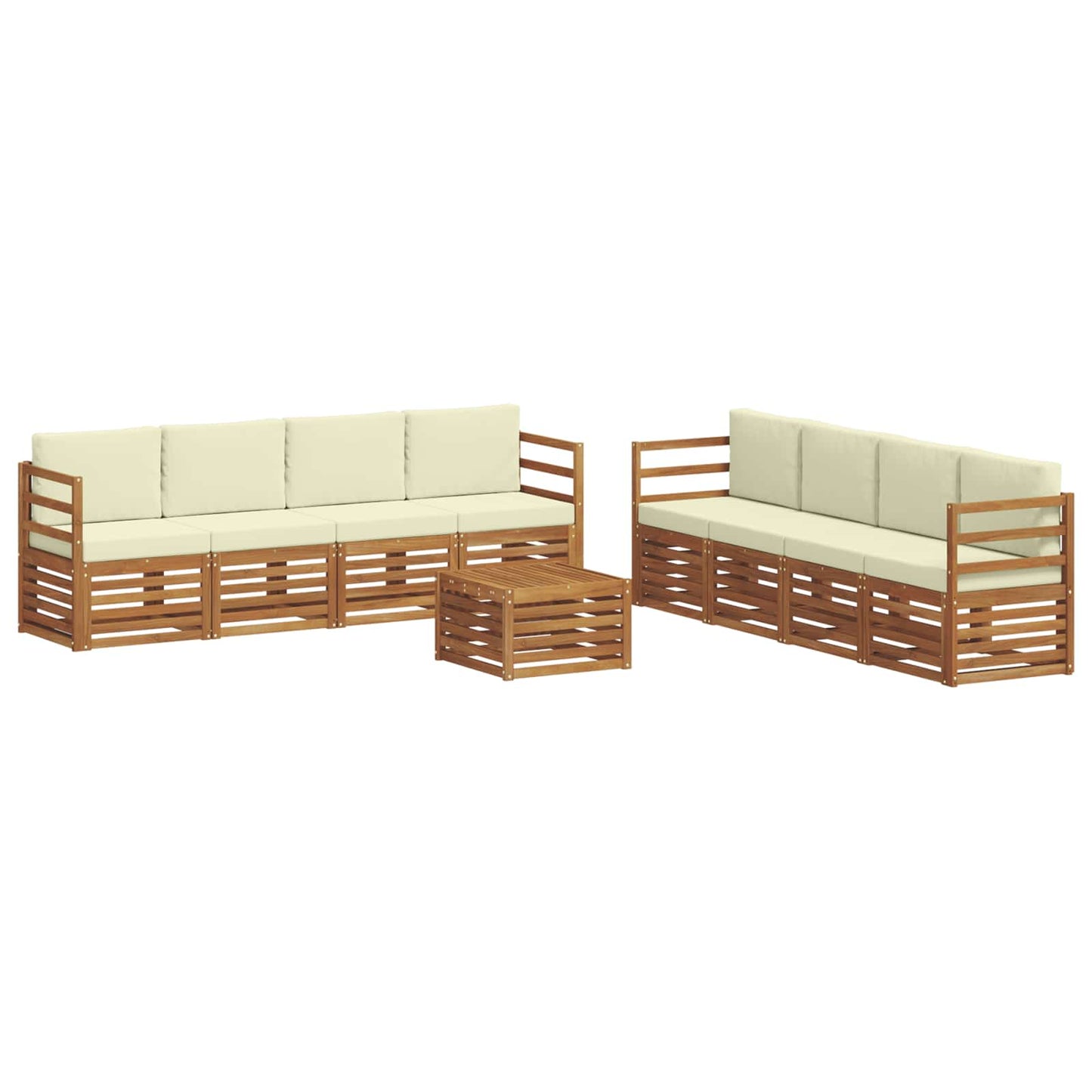Set divani 9 pcs Naturale e Crema Legno di Acacia Massello
