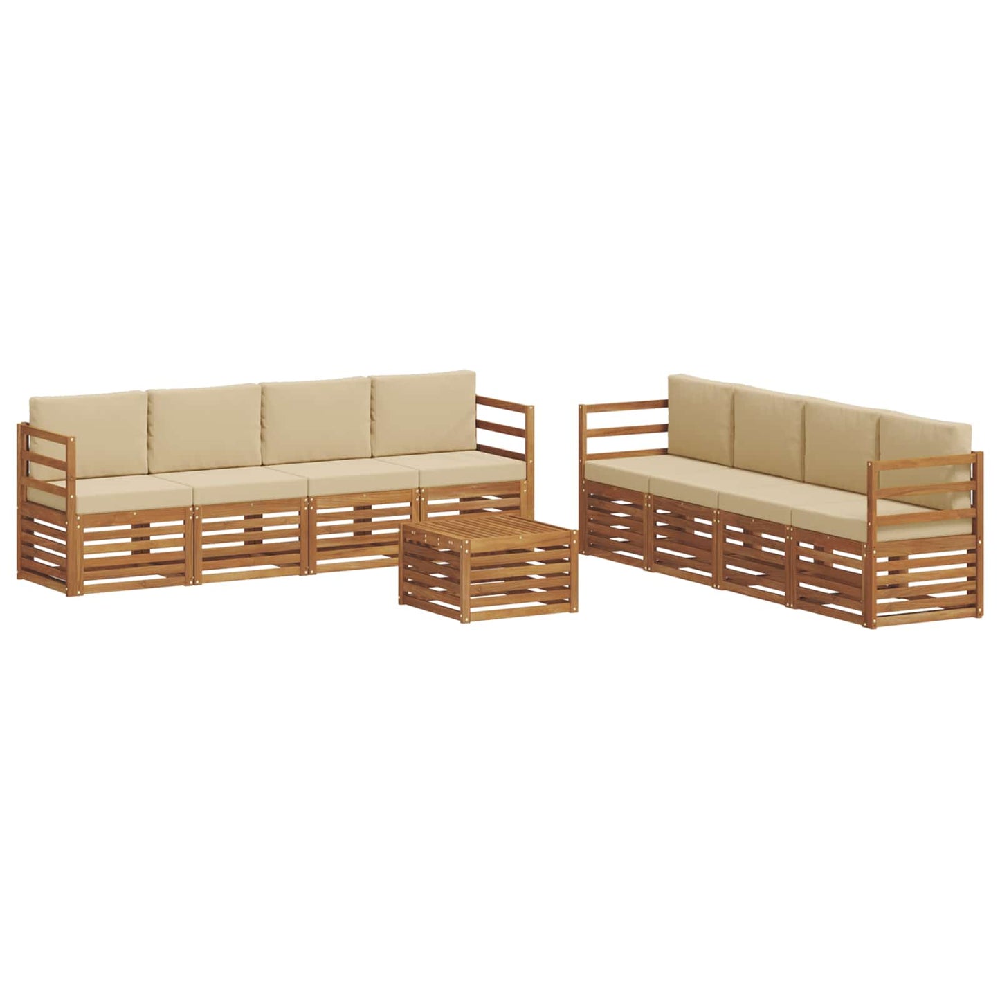 Set divani 9 pcs Naturale e Beige Legno di Acacia Massello