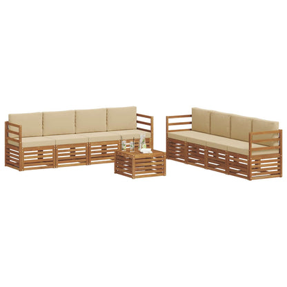 Set divani 9 pcs Naturale e Beige Legno di Acacia Massello