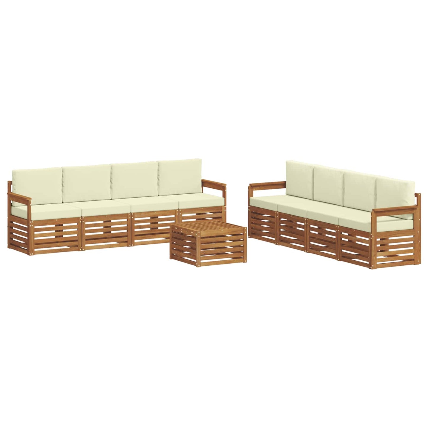 Set divani 9 pcs Naturale e Crema Legno di Acacia Massello