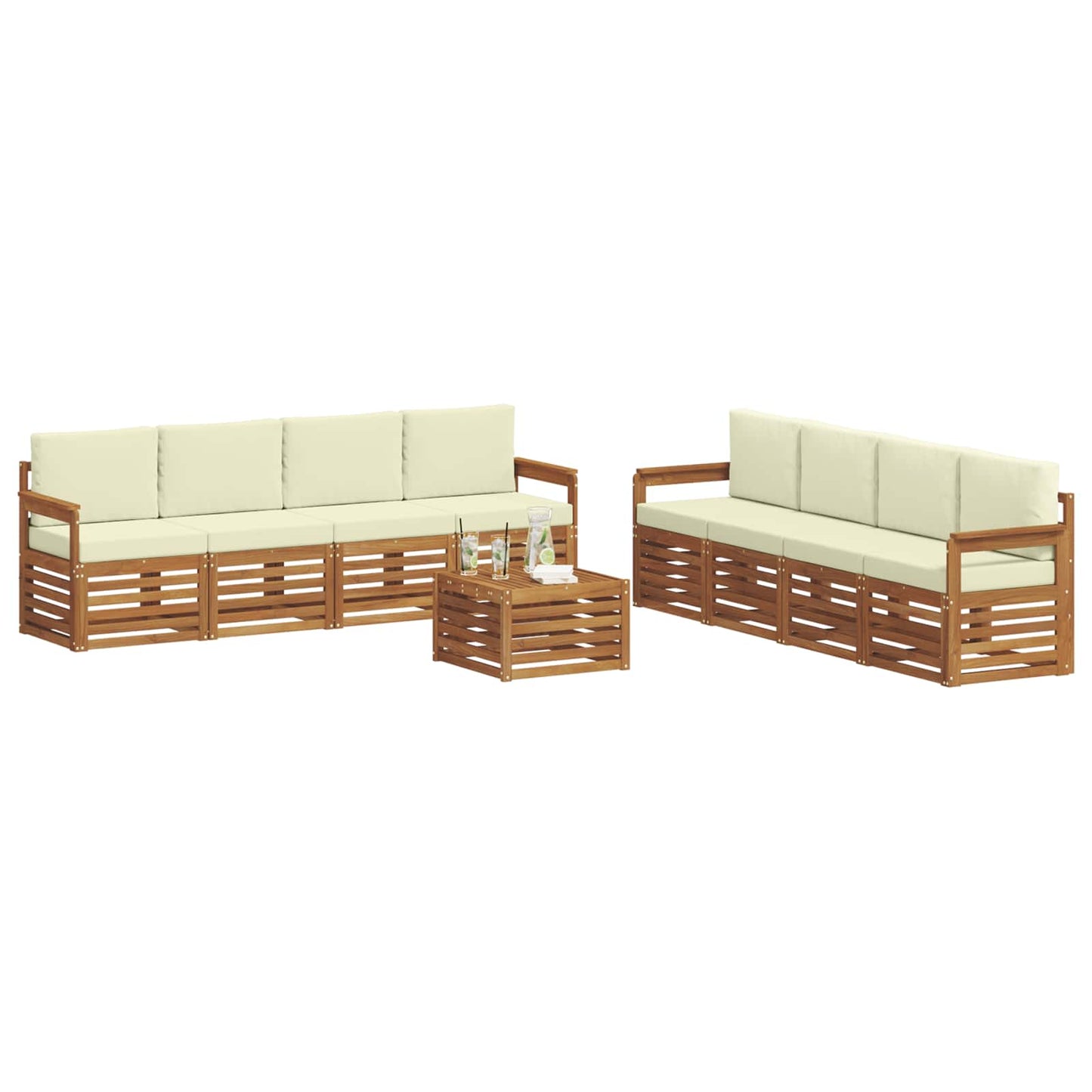 Set divani 9 pcs Naturale e Crema Legno di Acacia Massello