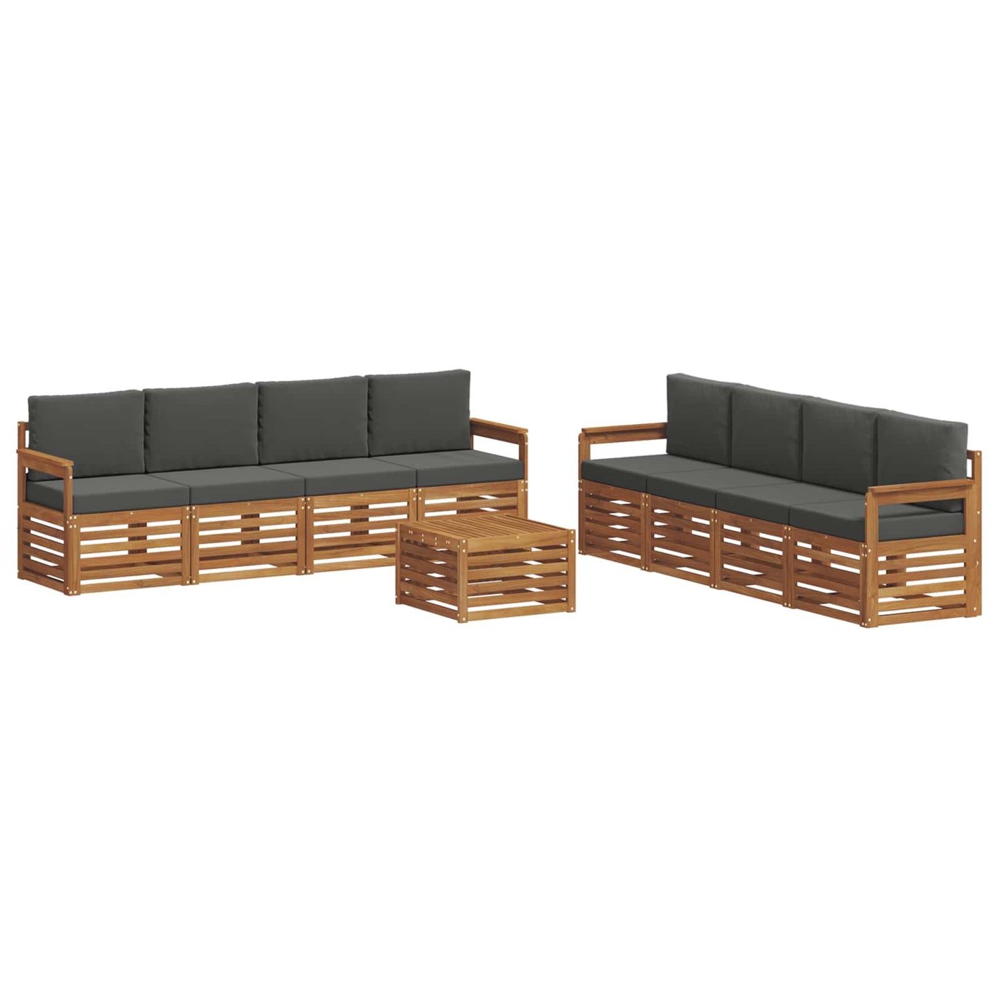 Set divani 9 pcs Naturale e Antracite Legno di Acacia Massello