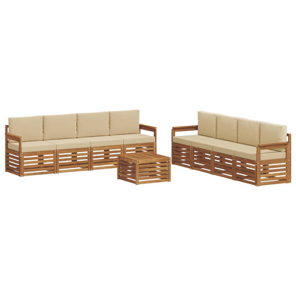 Set divani 9 pcs Naturale e Beige Legno di Acacia Massello