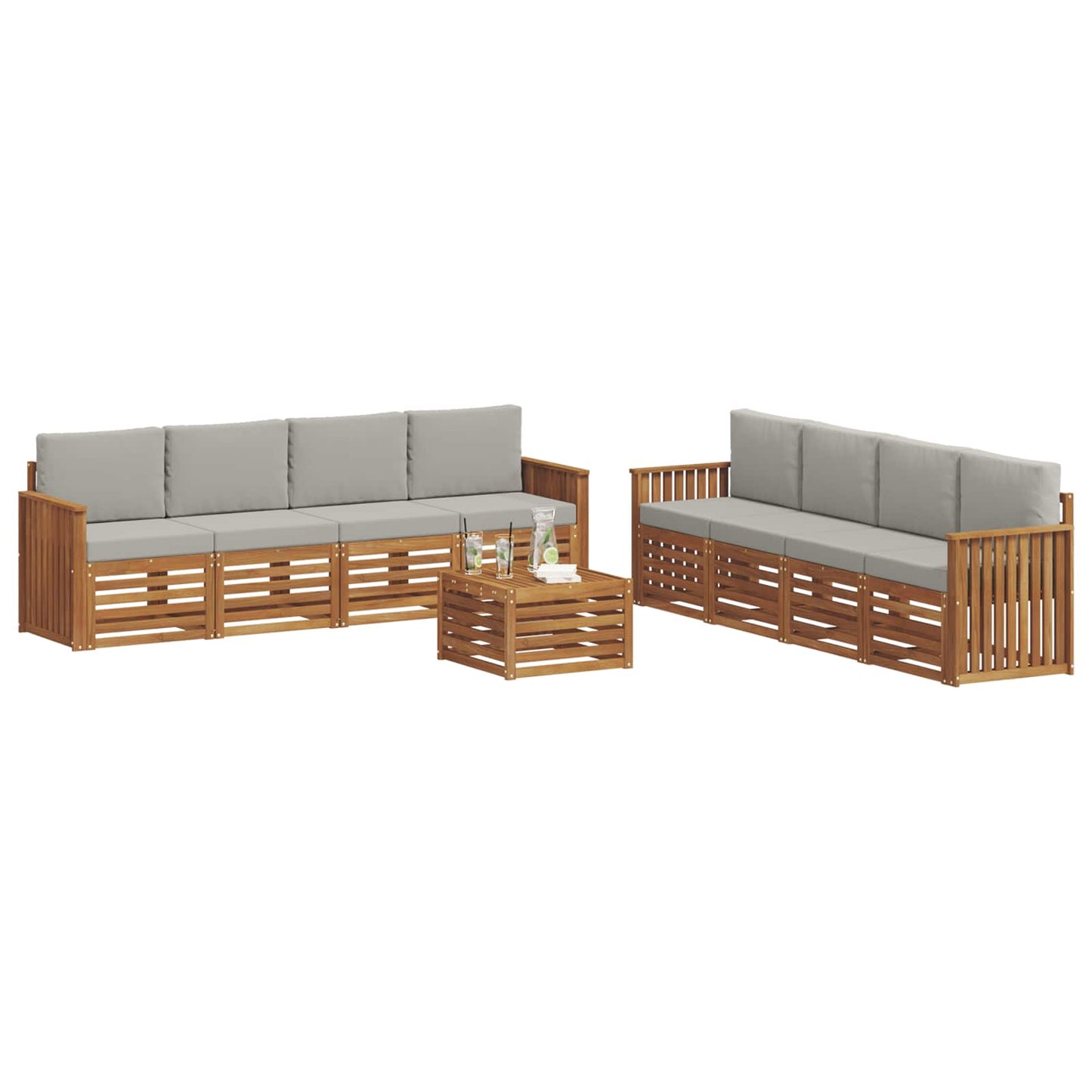Set divani con cuscino 9 pcs Grigio Naturale e Chiaro