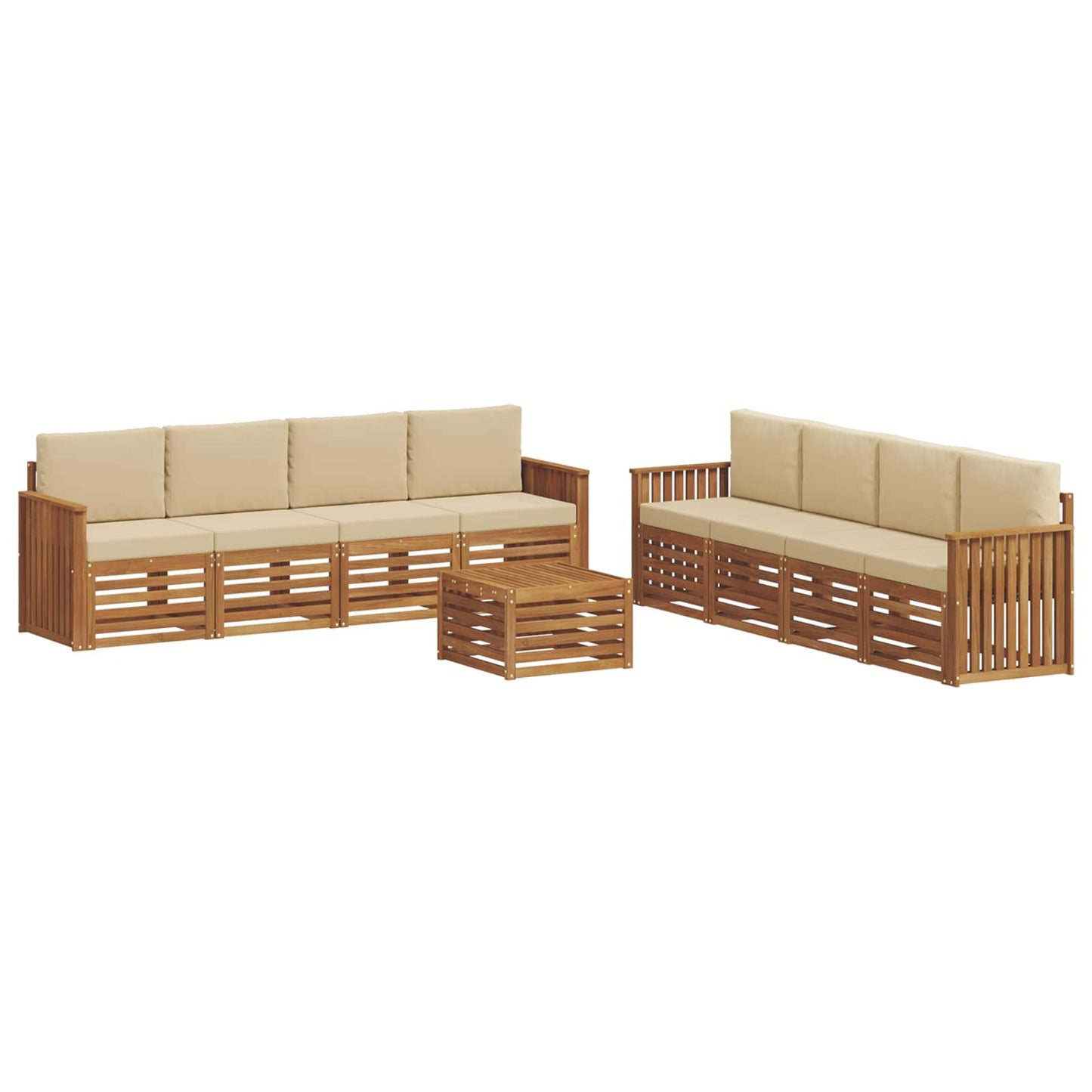 Set divani 9 pcs Naturale e Beige Legno di Acacia Massello