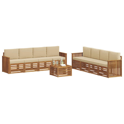 Set divani 9 pcs Naturale e Beige Legno di Acacia Massello