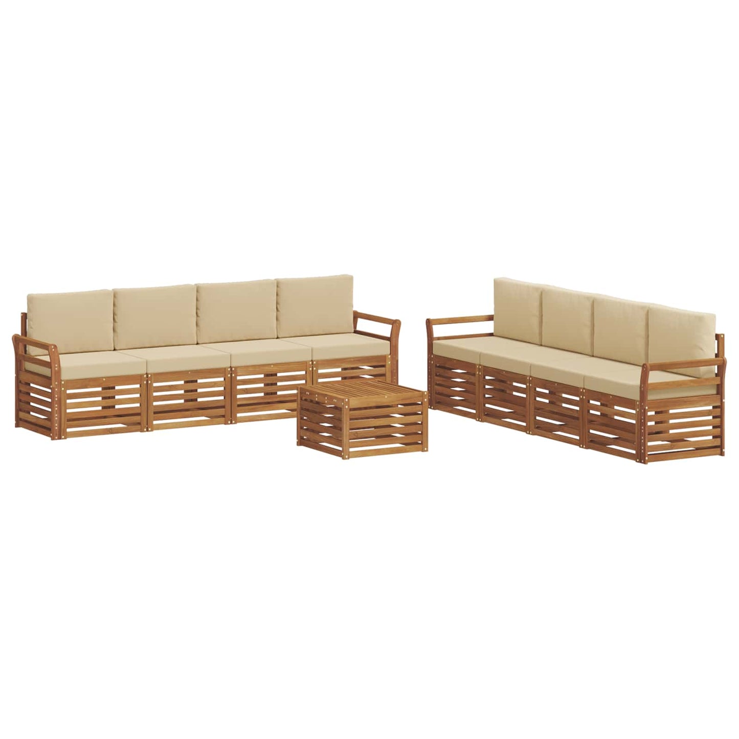 Set divani 9 pcs Naturale e Beige Legno di Acacia Massello