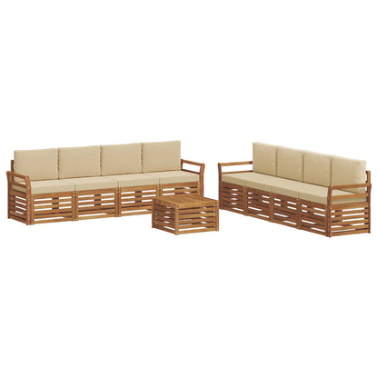 Set divani 9 pcs Naturale e Beige Legno di Acacia Massello