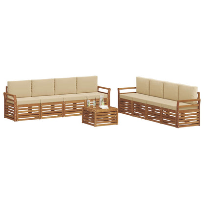 Set divani 9 pcs Naturale e Beige Legno di Acacia Massello