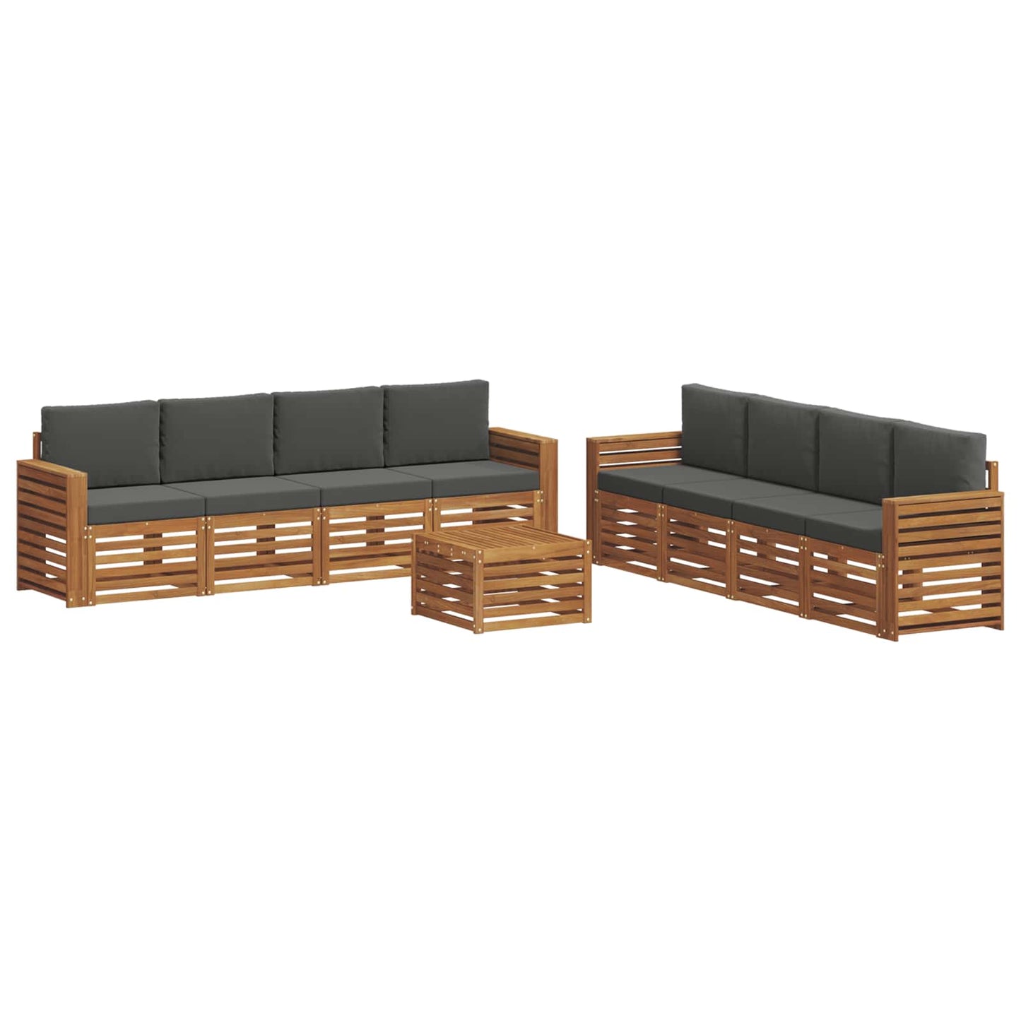 Set divani 9 pcs Naturale e Antracite Legno di Acacia Massello