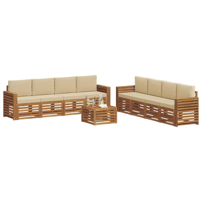 Set divani 9 pcs Naturale e Beige Legno di Acacia Massello
